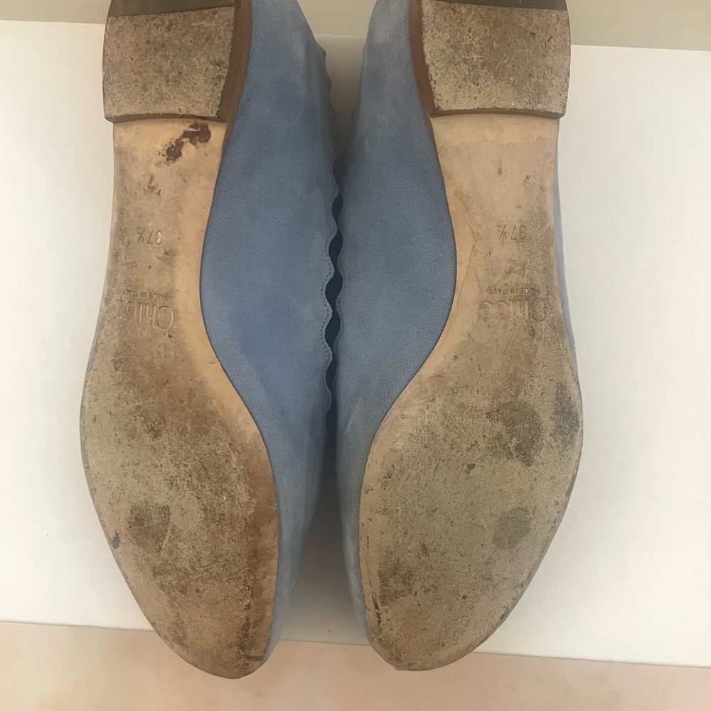 Chloe | Suede Scalloped Robins Egg Blue Suede Flats size 7.5 - Picture 8 of 8